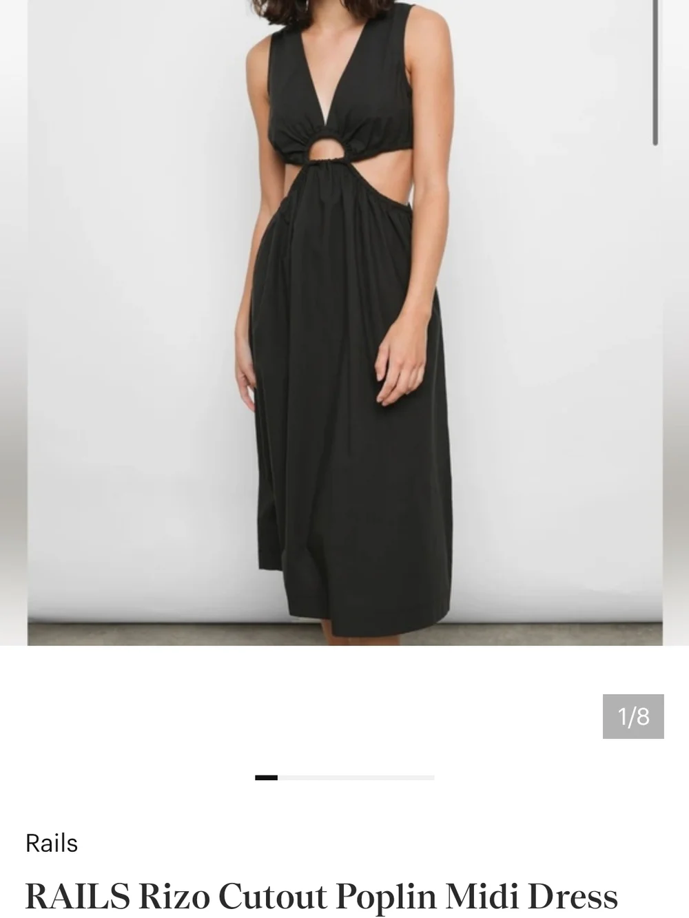 Rails Rizo Cutout Poplin Black Midi Dress with Front V- Neck- Medium - Picture 4 of 11